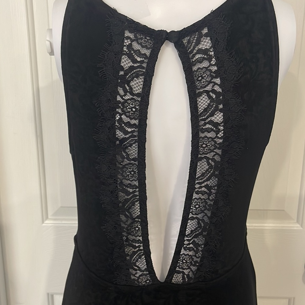 Free People Sexy Lined Sheer Print and Open Lace Panel Back Black Mini Dress-S - Picture 6 of 13